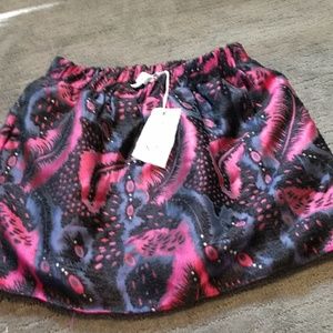SUGARLIPS Mini Skirt Anthropologie Peacock Pink Black Purple Velvet NeW Petite